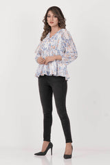 Women's Casual Tops (White Printed)