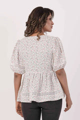 Women's Casual Tops (White Printed)