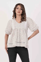 Women's Casual Tops (White Printed)