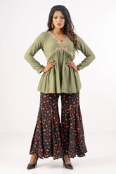 Women's Ethnic Tops (Set) (Olive-Black)