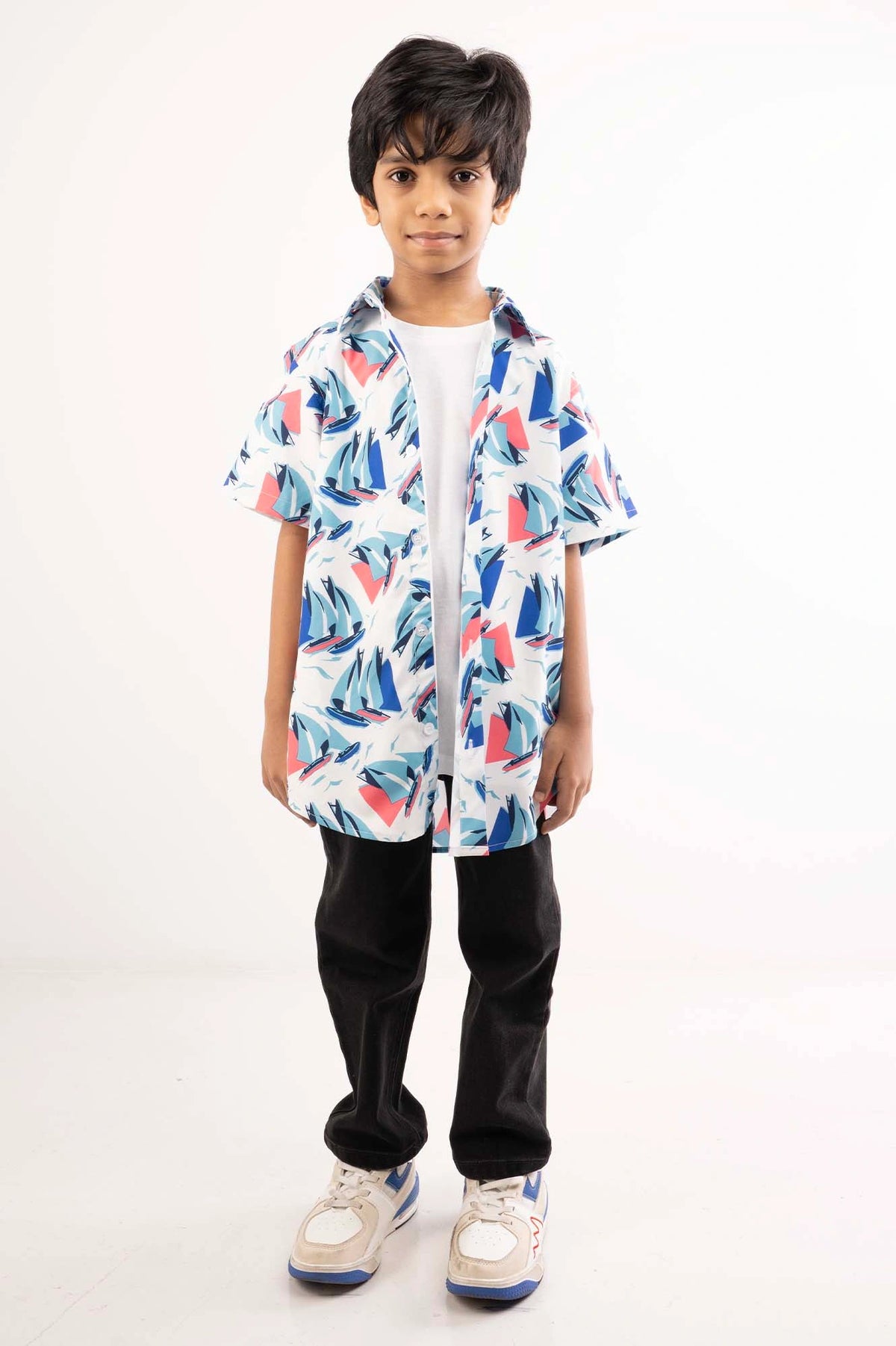 Boy's Shirt (8-13Y) (White Printed)