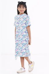 Girl's Dress (8-11Y) (Turquoise Print)