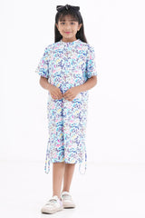 Girl's Dress (8-11Y) (Turquoise Print)