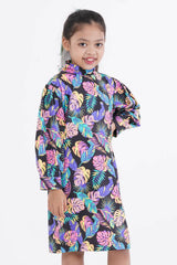 Girl's Dress (2-7Y) (Black Printed)