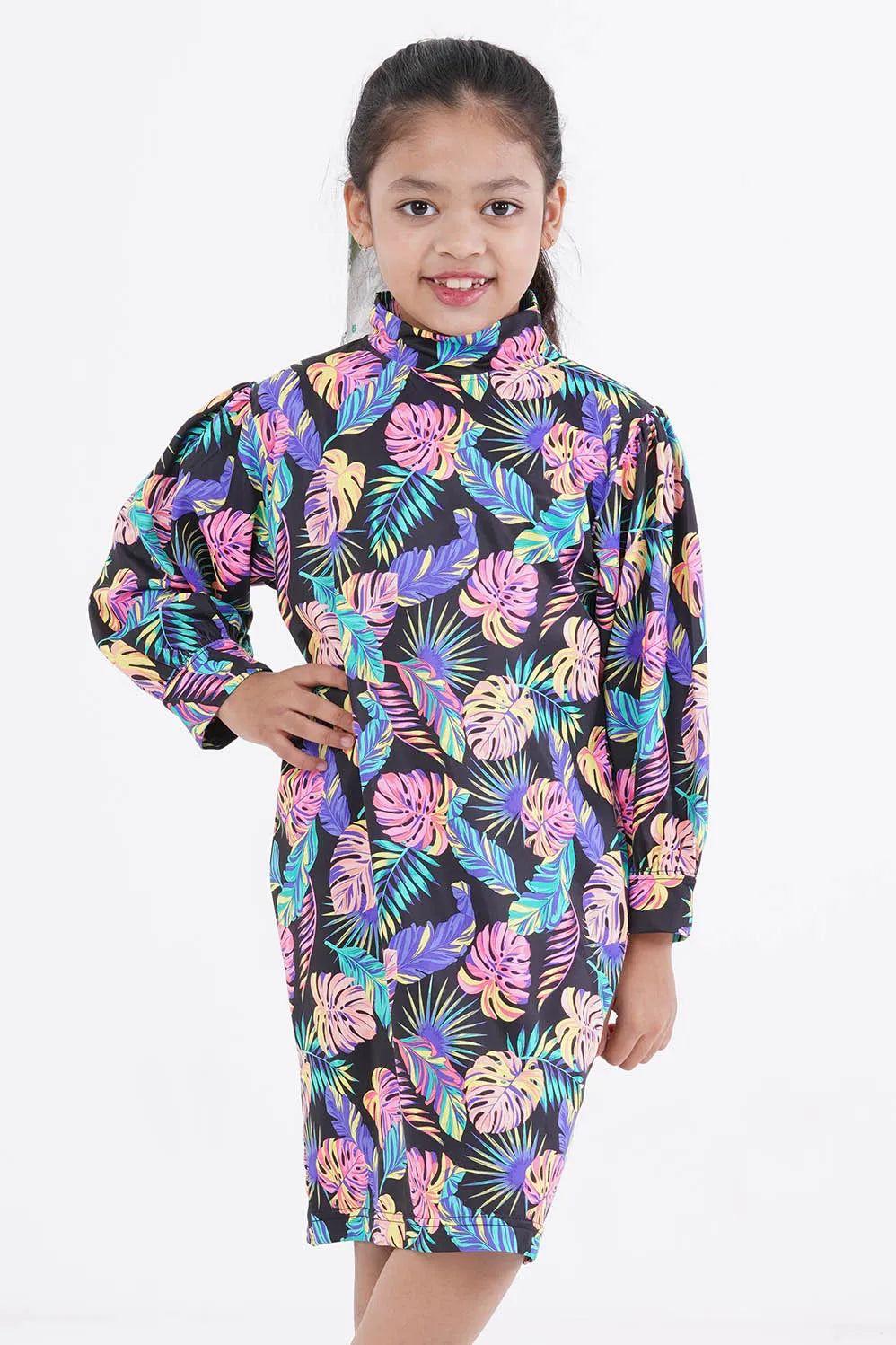 Girl's Dress (2-7Y) (Black Printed)