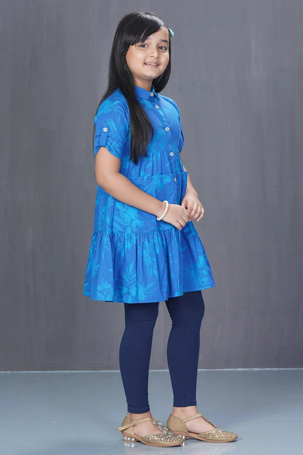 Girl's Dress (8-9Y) (Blue Printed)