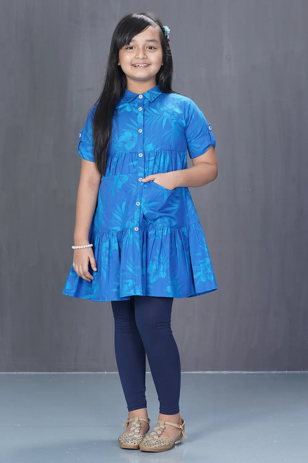 Girl's Dress (8-9Y) (Blue Printed)