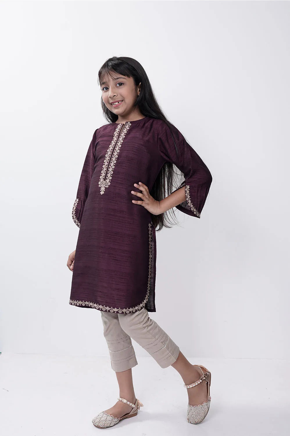 Girl's Ethnic Tops (2-7Y) (Burgundy)