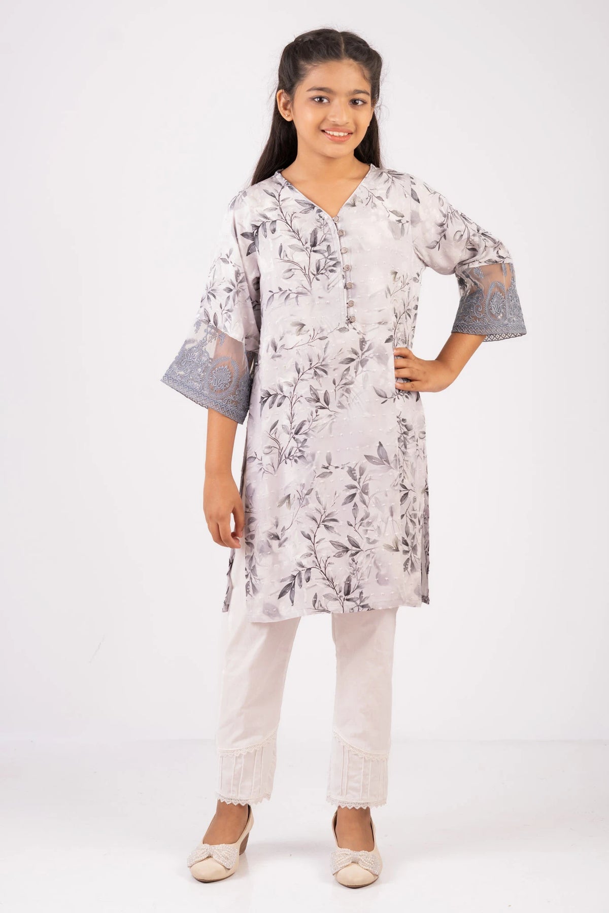 Girl's Ethnic Tops (2-7Y) (Grey Printed)