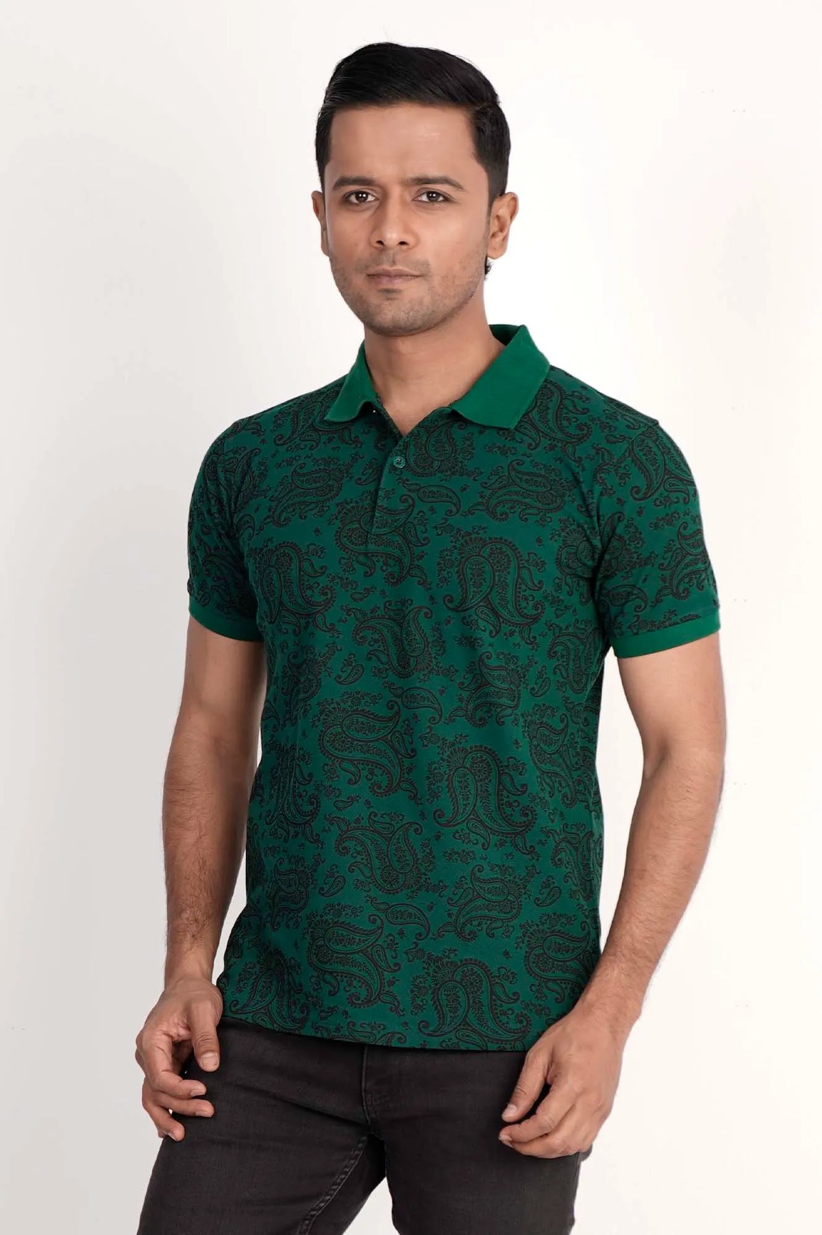 Men Polo Shirt (Green Print)