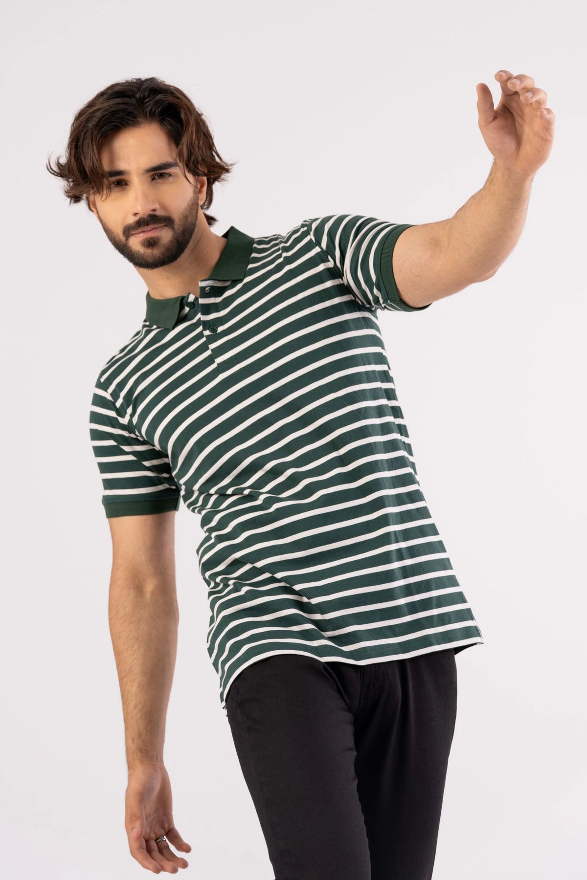 Men's Polo Shirt (Green Stripe)