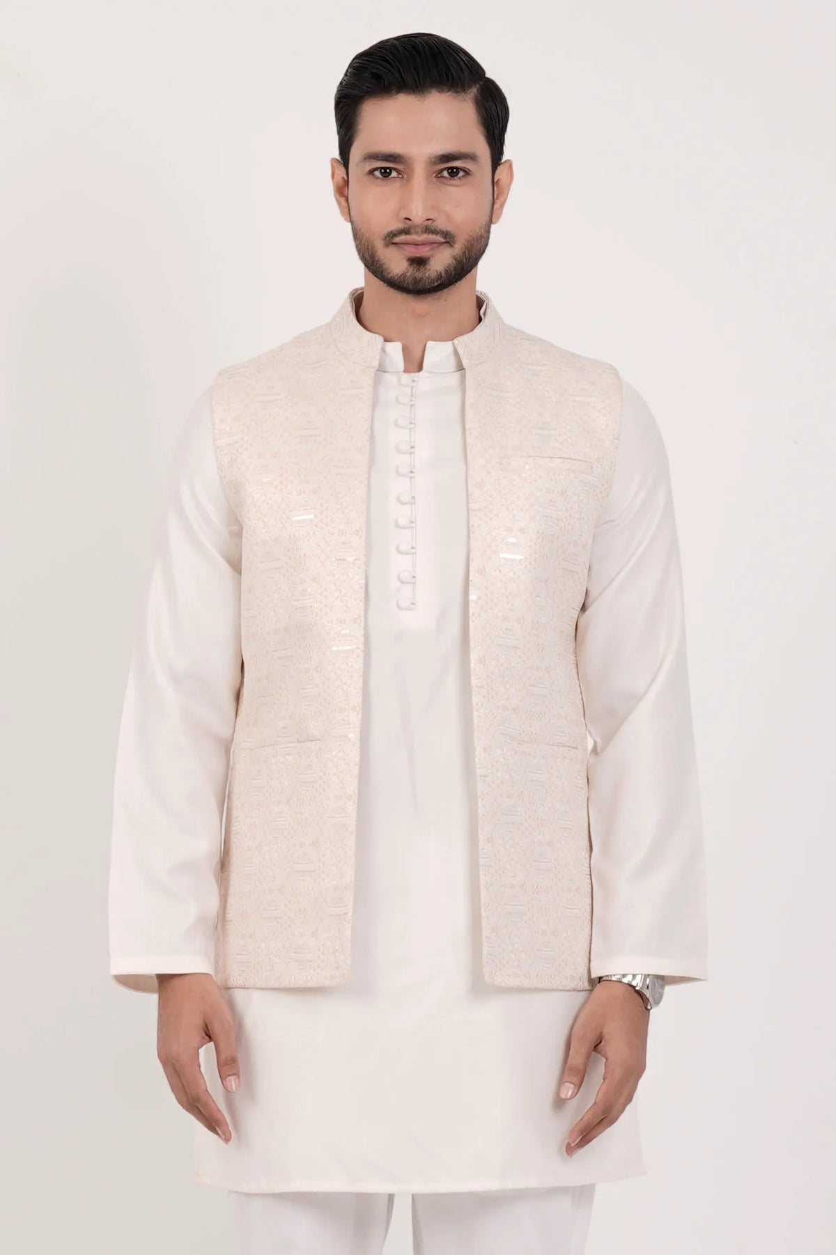 Men's Vest & Premium Panjabi Set (Cream)