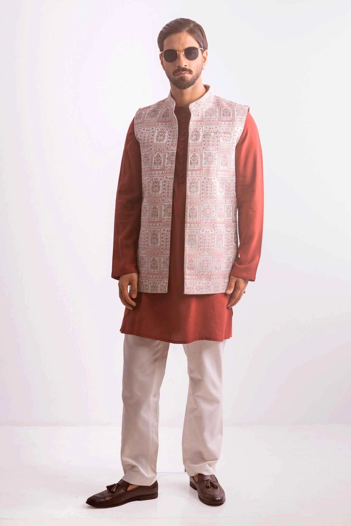 Men's Vest & Panjabi 3pc Set (Brick)