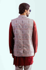 Men's Vest & Panjabi 3pc Set (Brick)