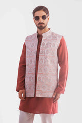 Men's Vest & Panjabi 3pc Set (Brick)