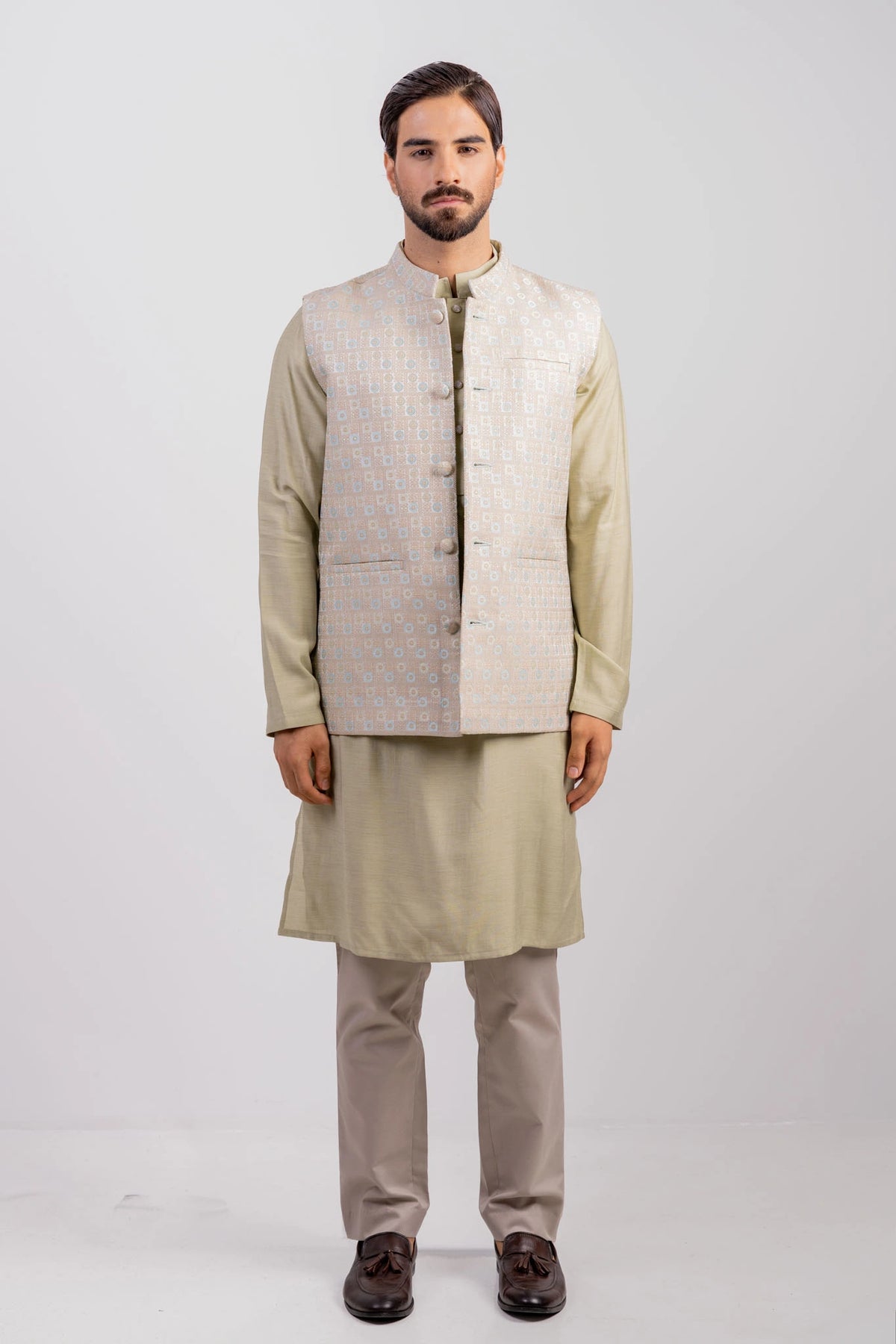Men's Vest & Premium Panjabi 3pc Set (Sheen Green)