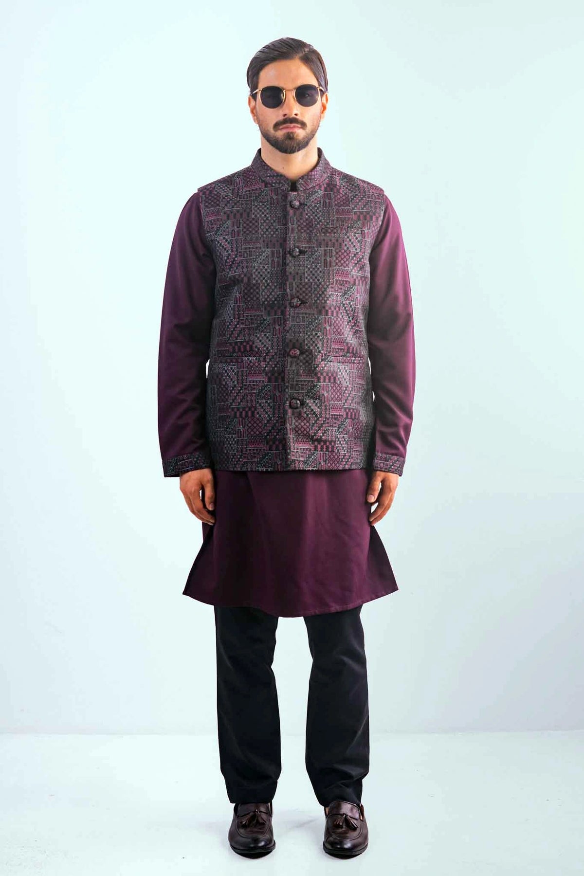 Men's Vest & Panjabi 3pc Set (Dk. Maroon)