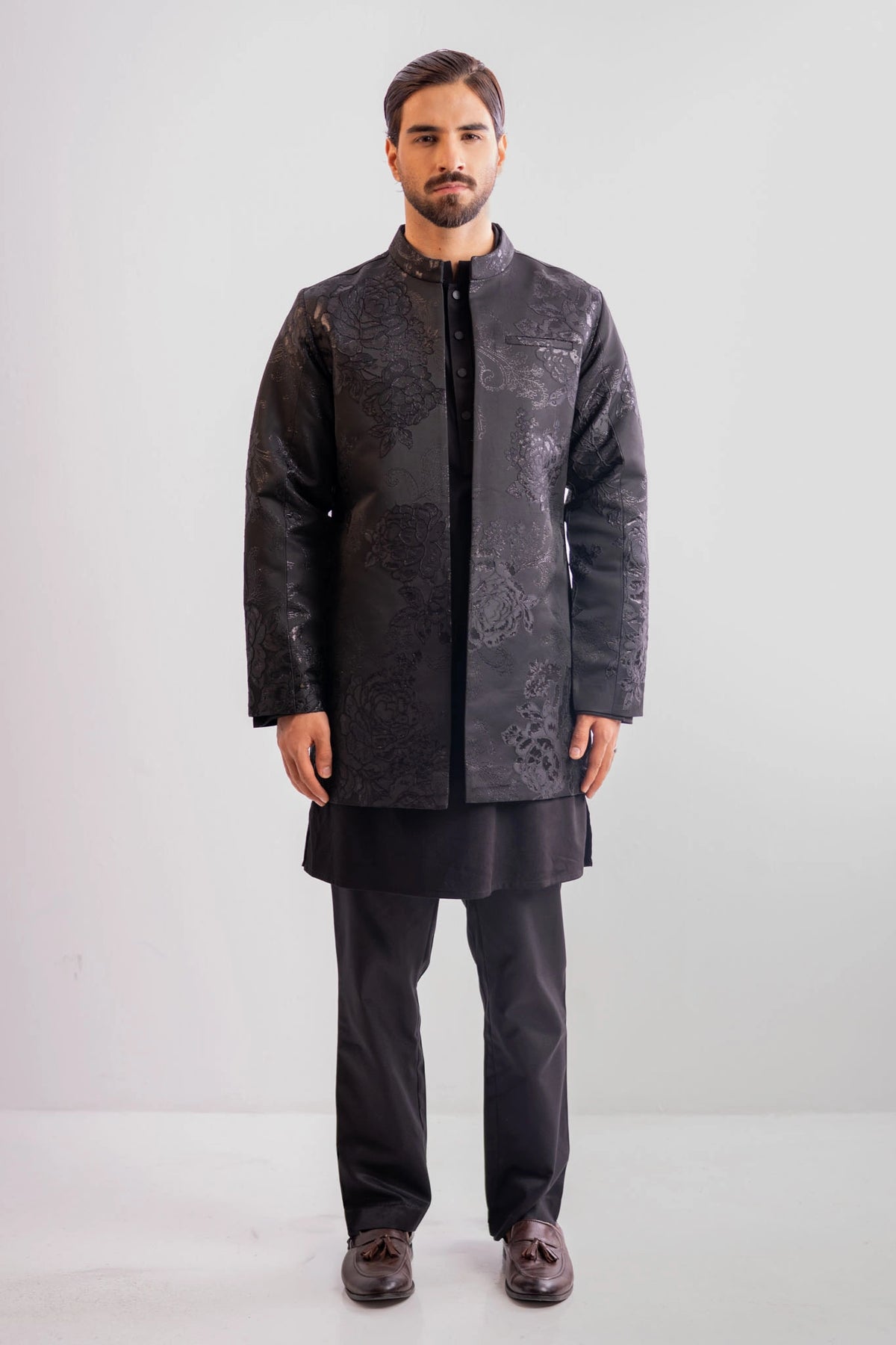 Men's Vest & Premium Panjabi 3pc Set (Black)