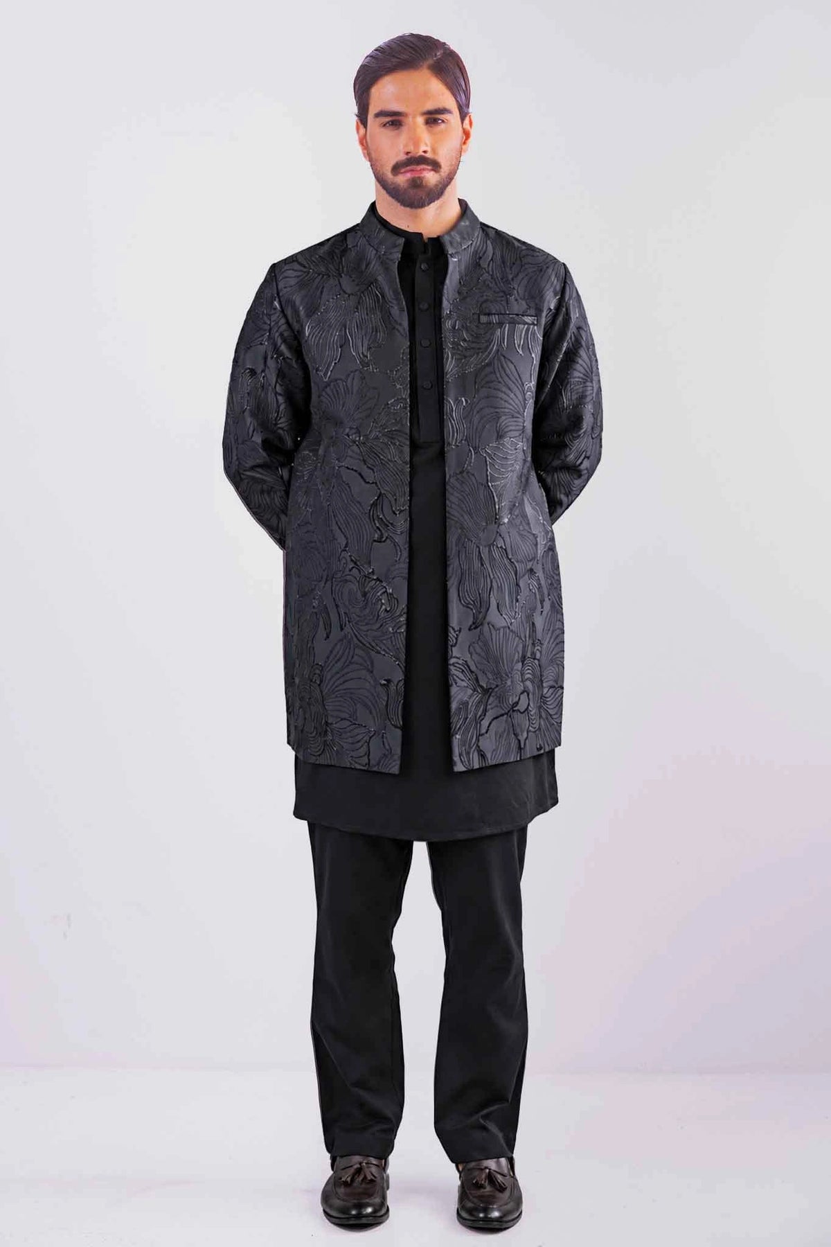 Men's Vest & Panjabi 3pc Set (Black)