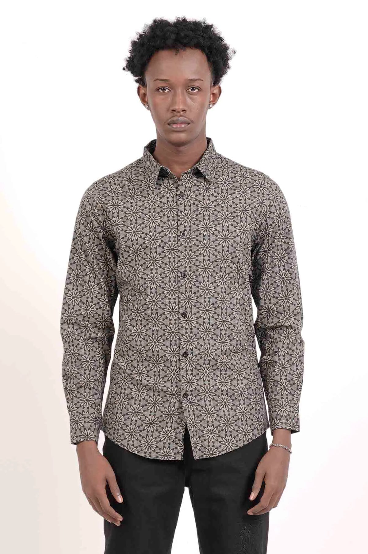 Men's Casual Shirt (Black Printed)