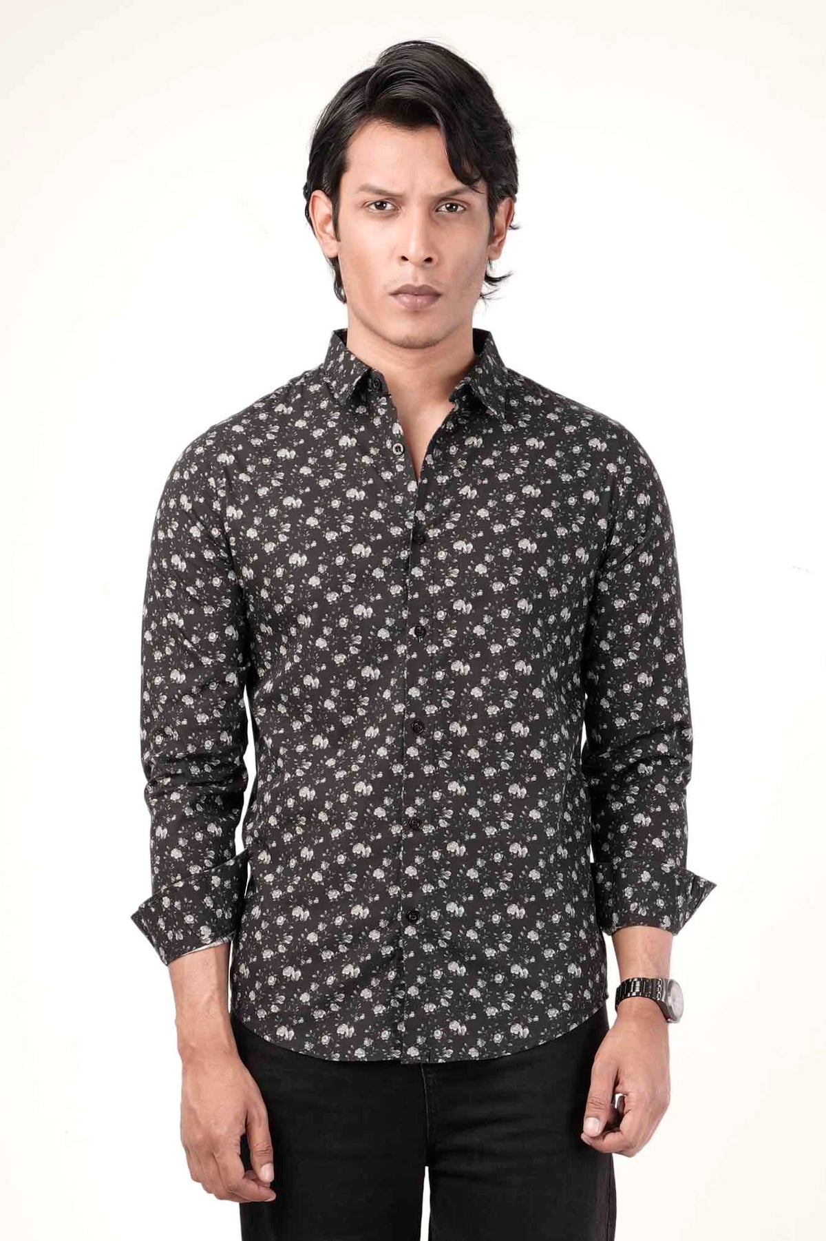 Men's Casual Shirt (Black Printed)