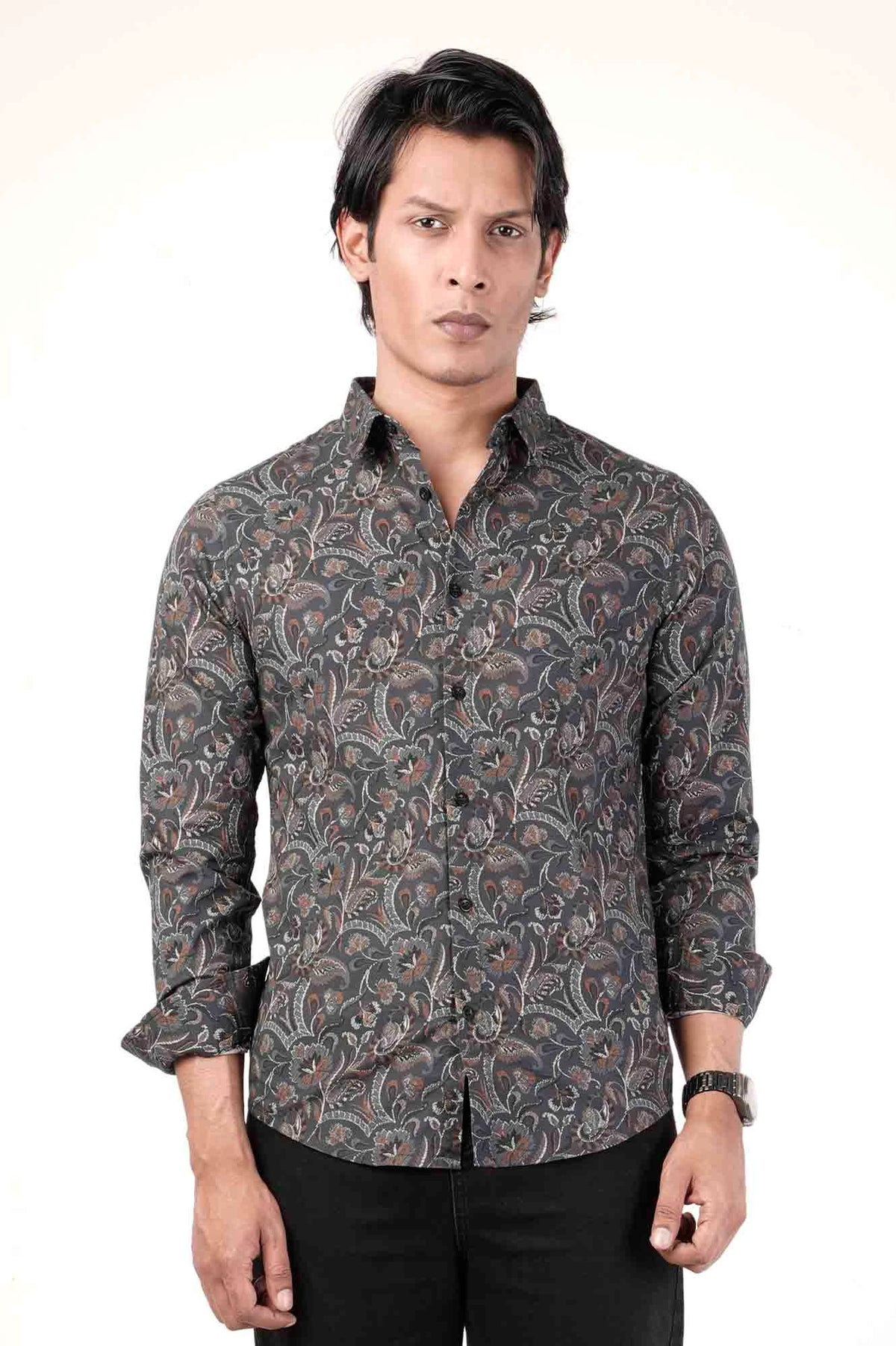 Men's Casual Shirt (Charcoal Print)