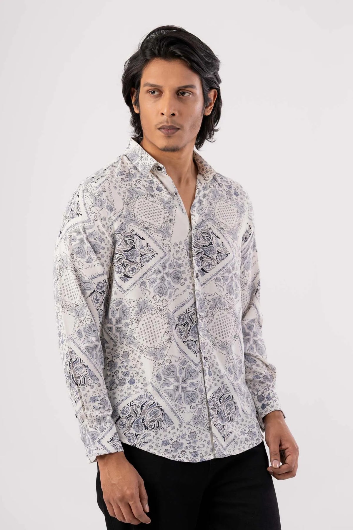 Men's Casual Shirt (White Printed)