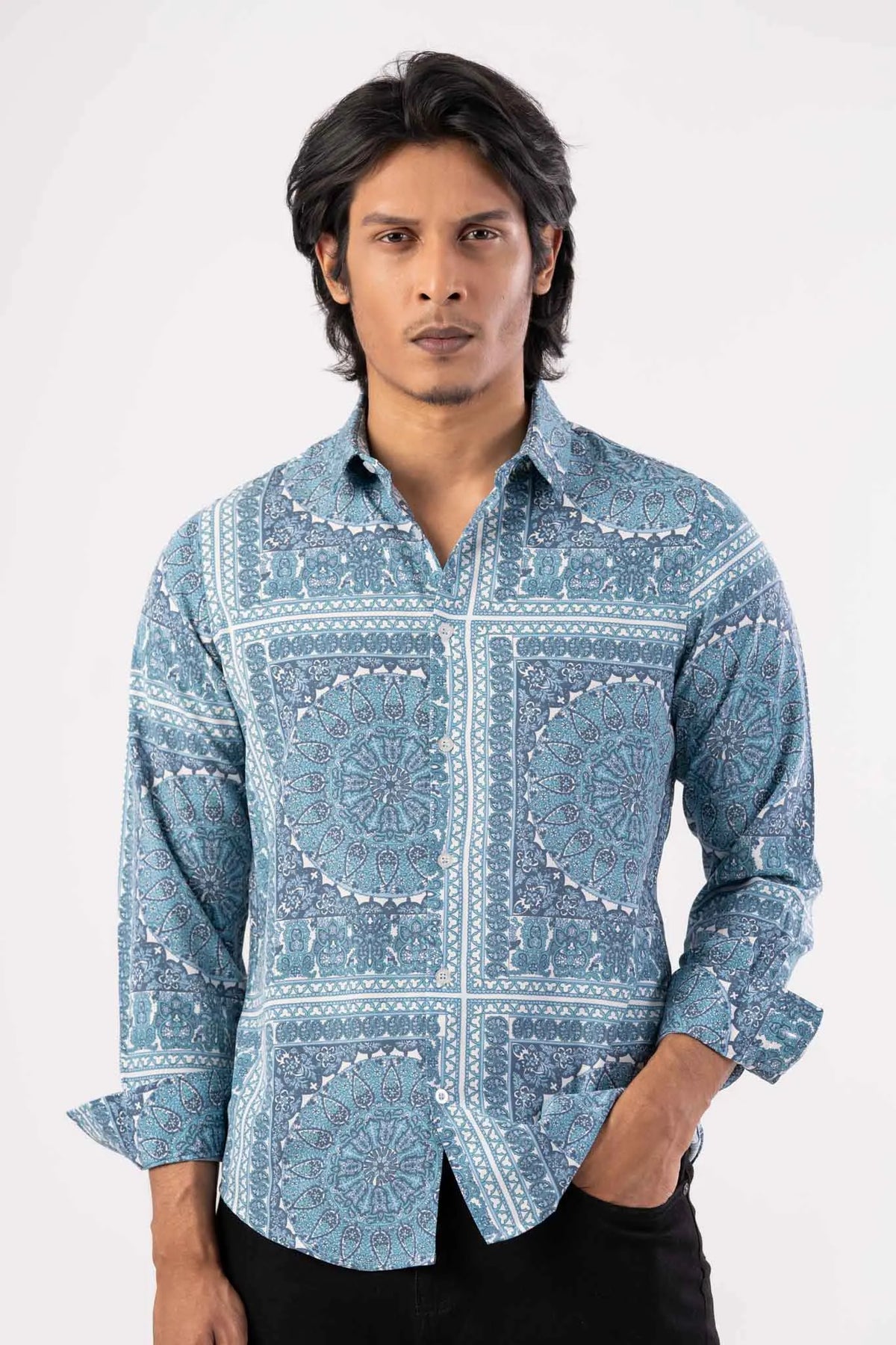 Men's Casual Shirt (Blue Printed)