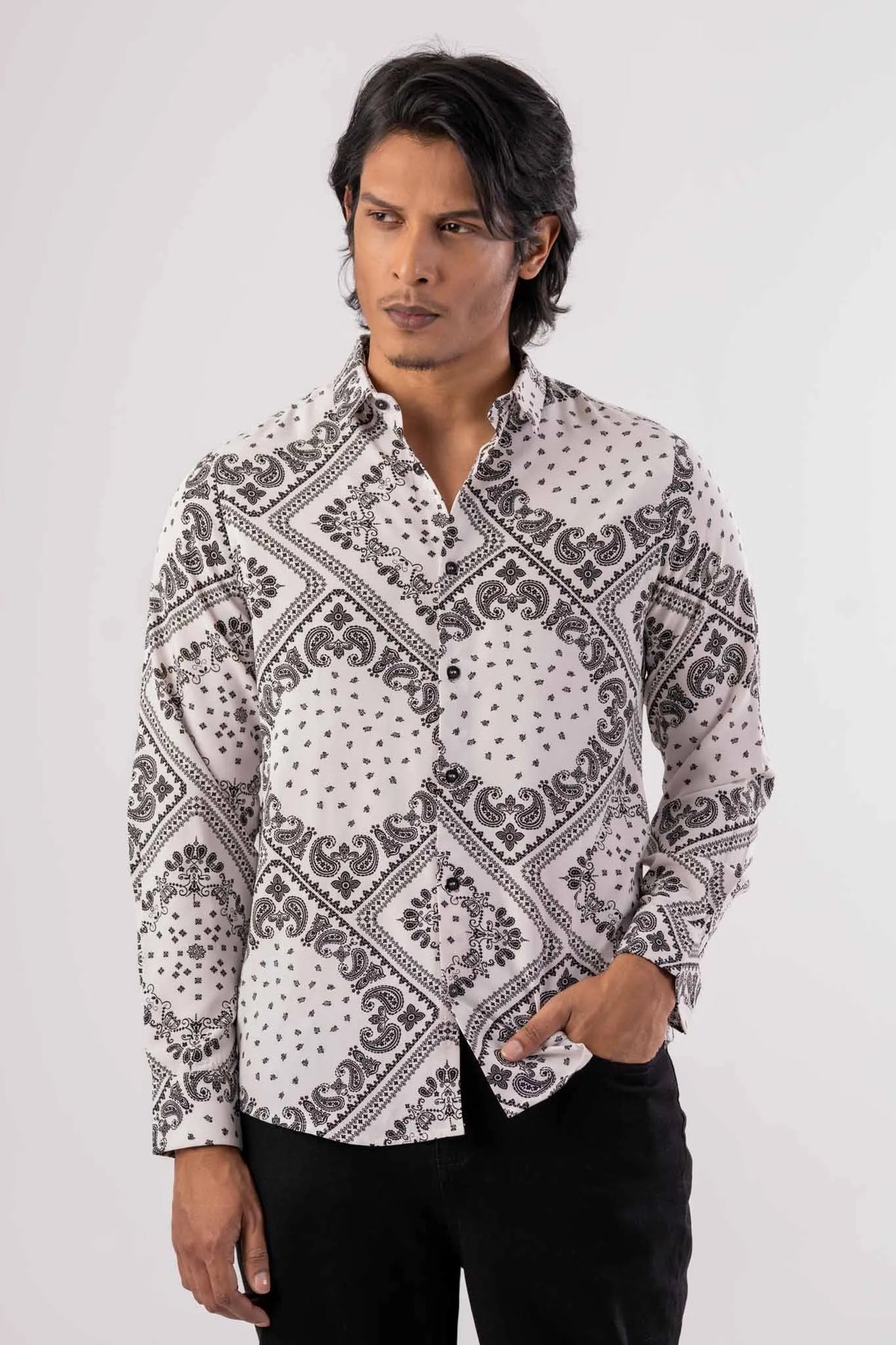 Men's Casual Shirt (White Printed)