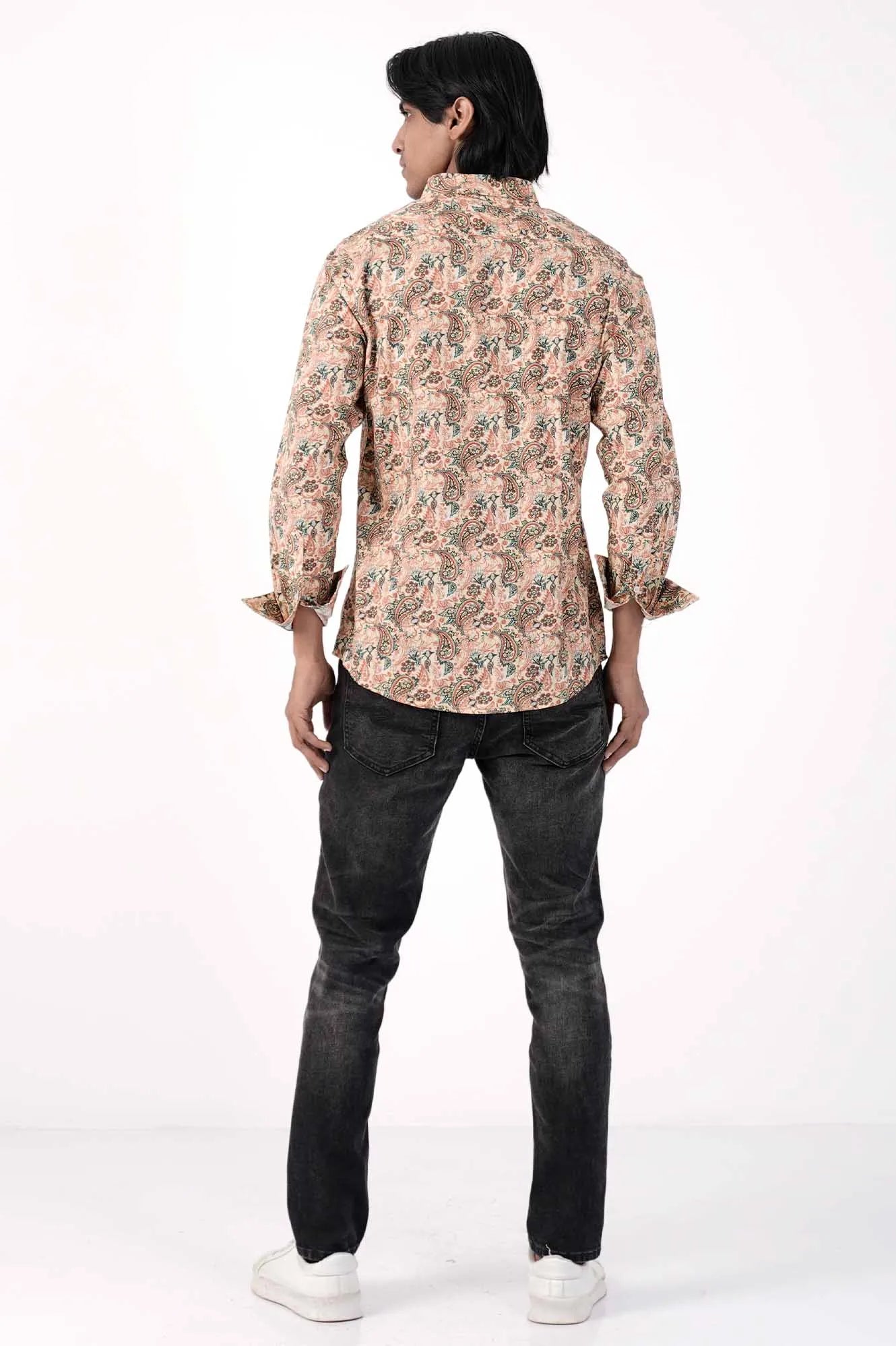 Mens Casual Shirt (Orange Printed)