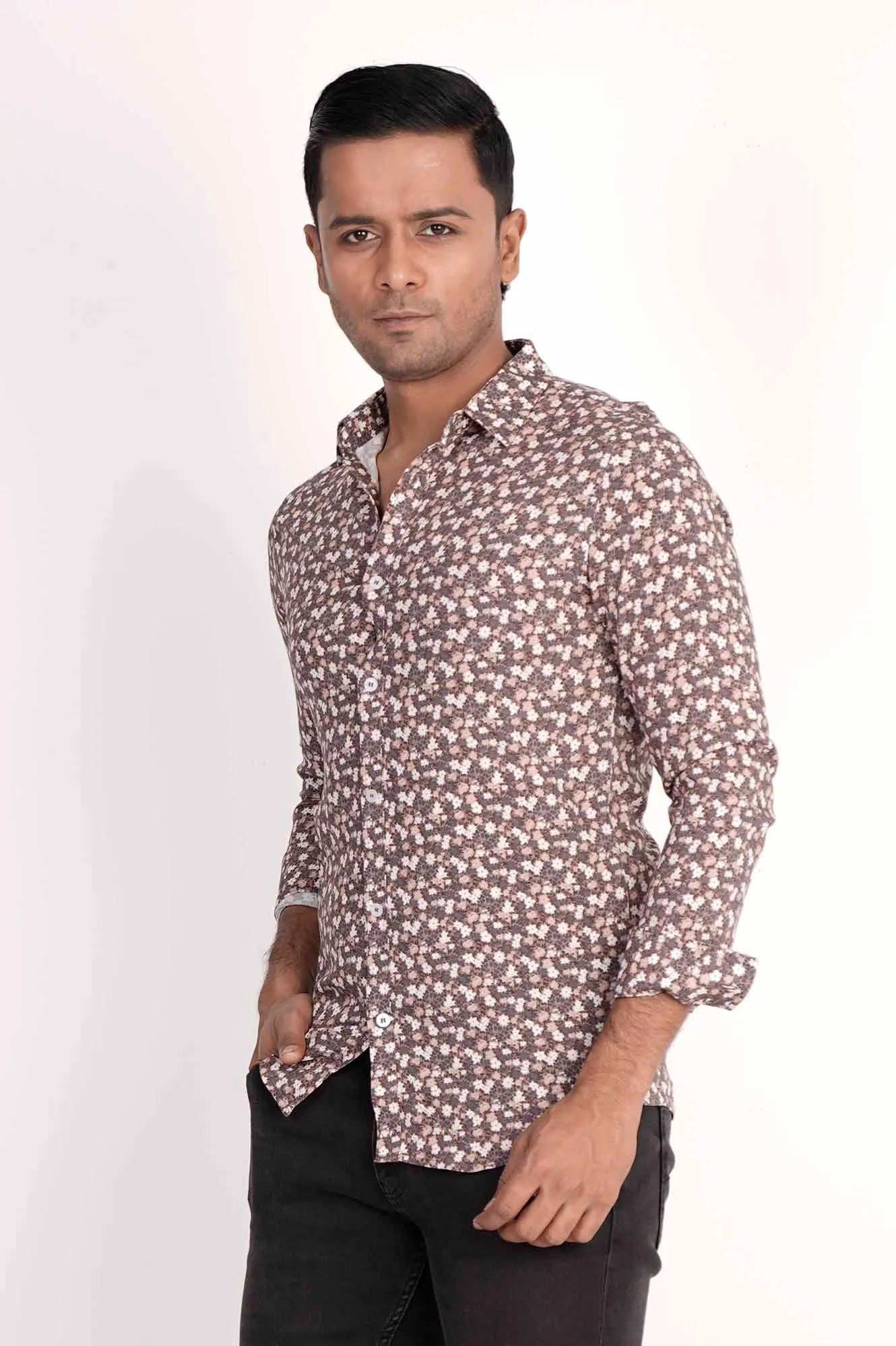 Mens Casual Shirt (Brown Printed)