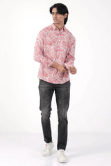 Mens Casual Shirt (Pink Printed)
