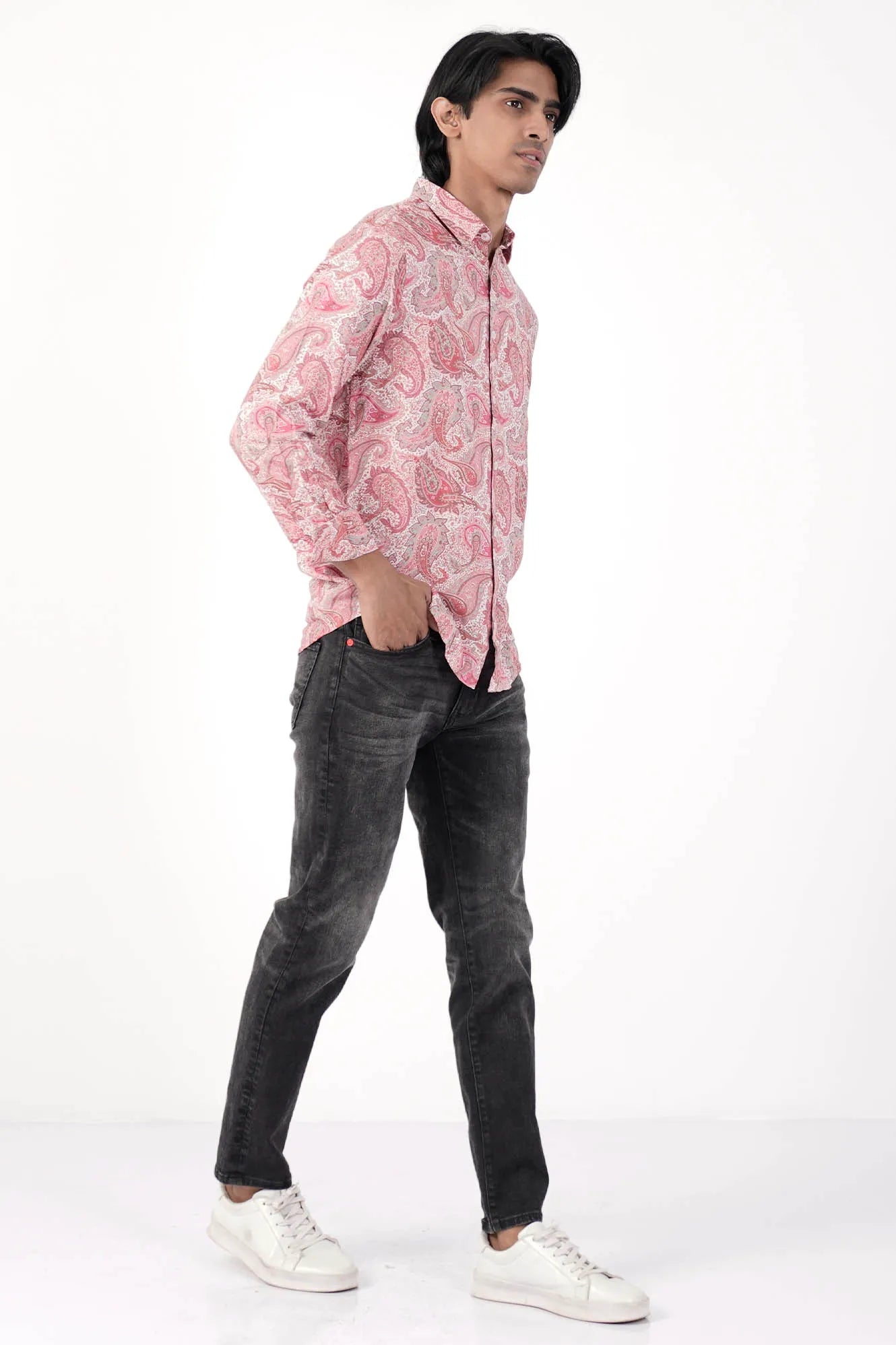Mens Casual Shirt (Pink Printed)