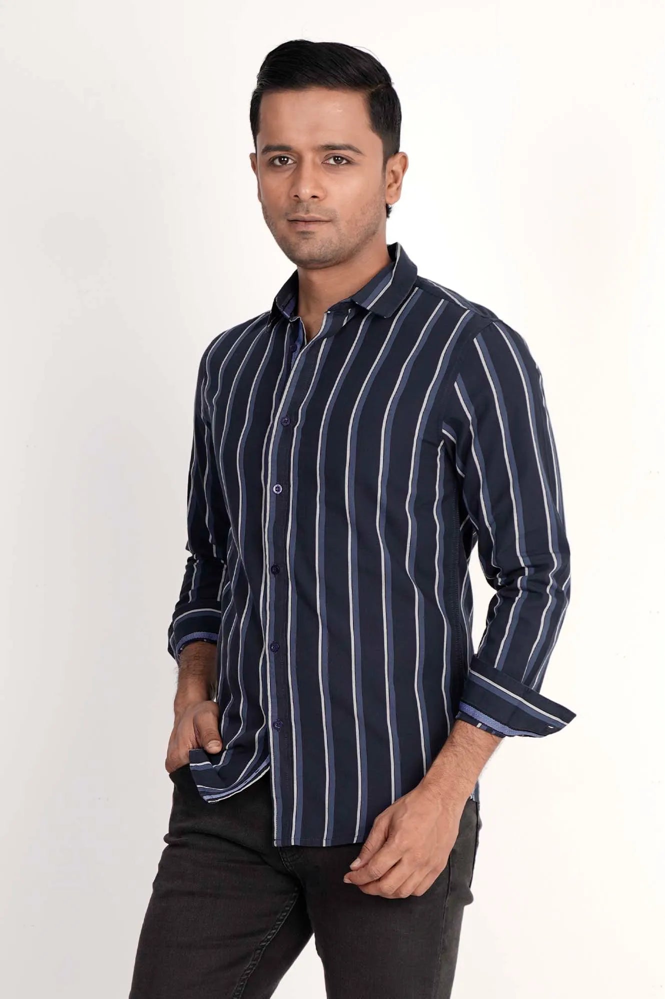 Mens Casual Shirt (Navy Stripe)