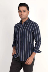 Mens Casual Shirt (Navy Stripe)