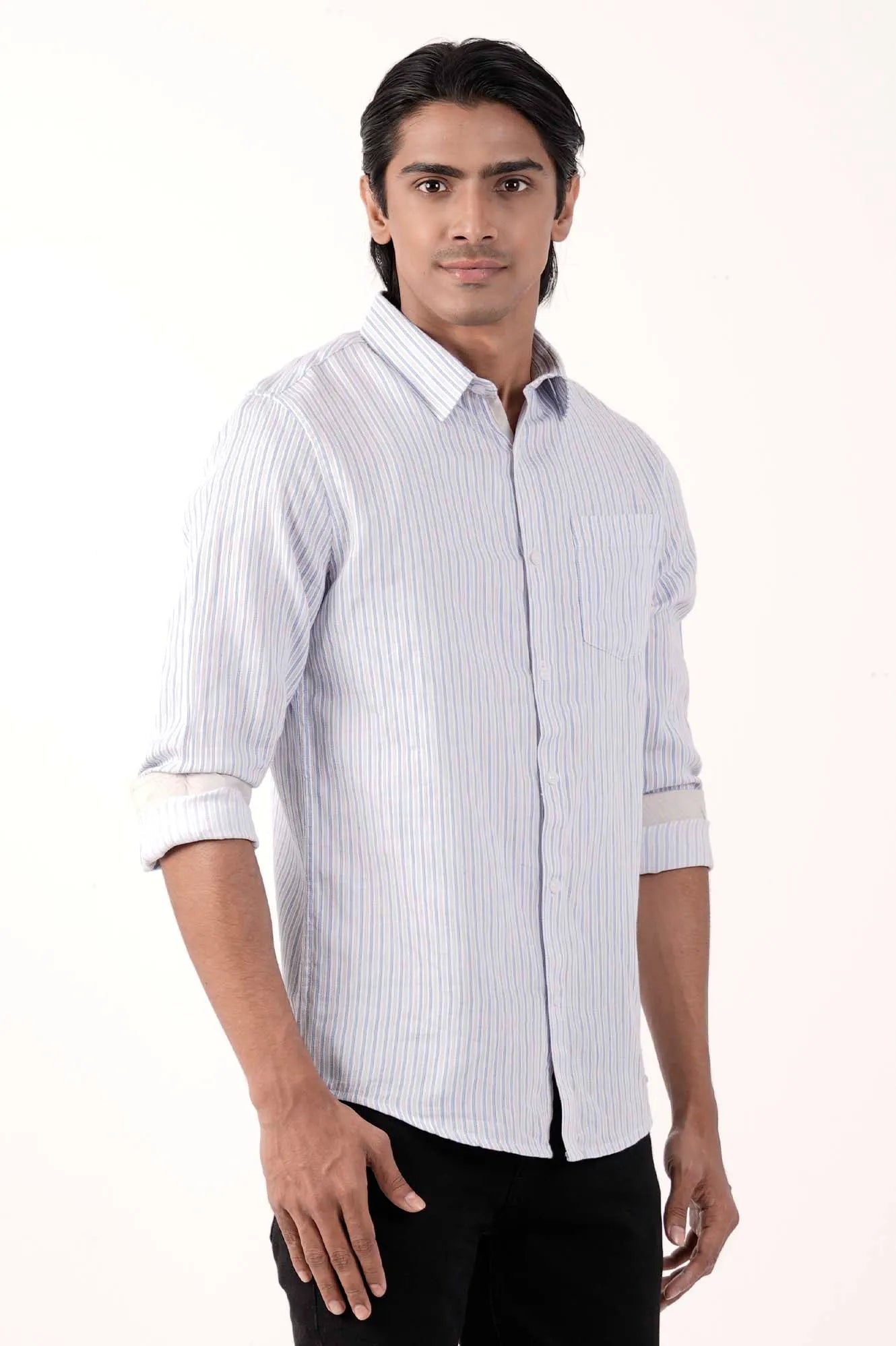 Mens Casual Shirt (Blue Stripe)