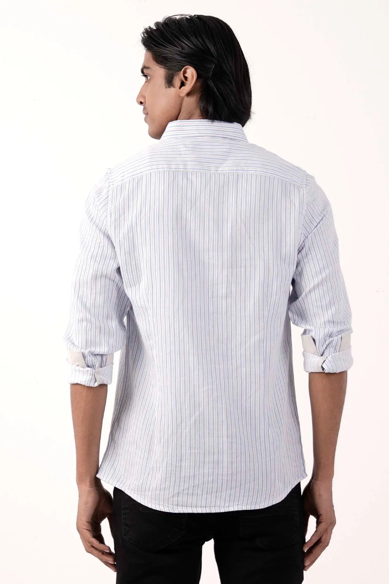 Mens Casual Shirt (Blue Stripe)