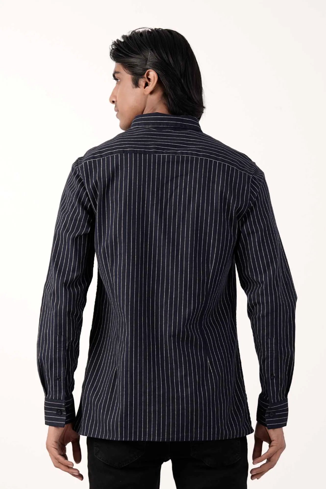 Mens Casual Shirt (Navy Stripe)
