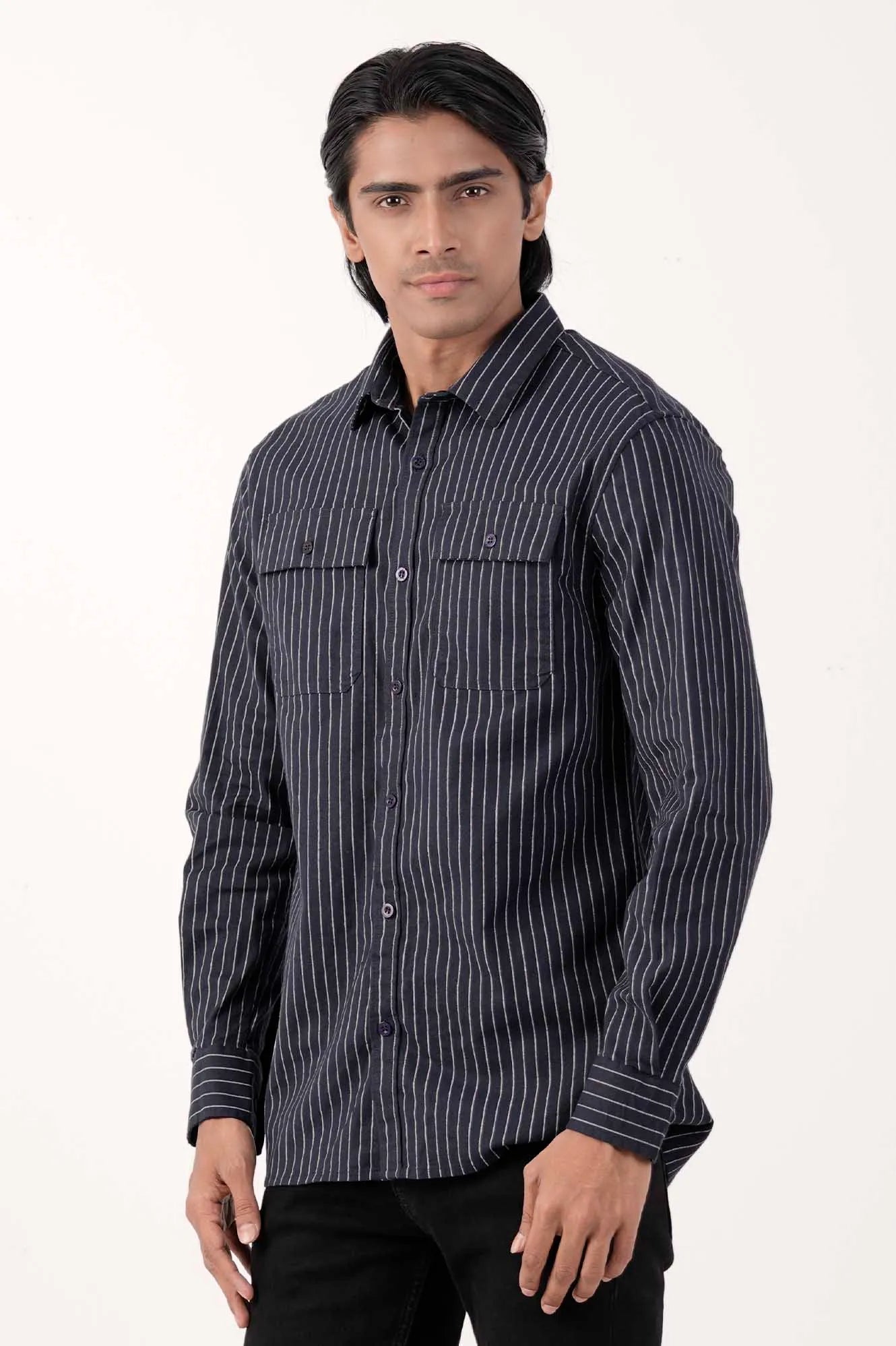 Mens Casual Shirt (Navy Stripe)
