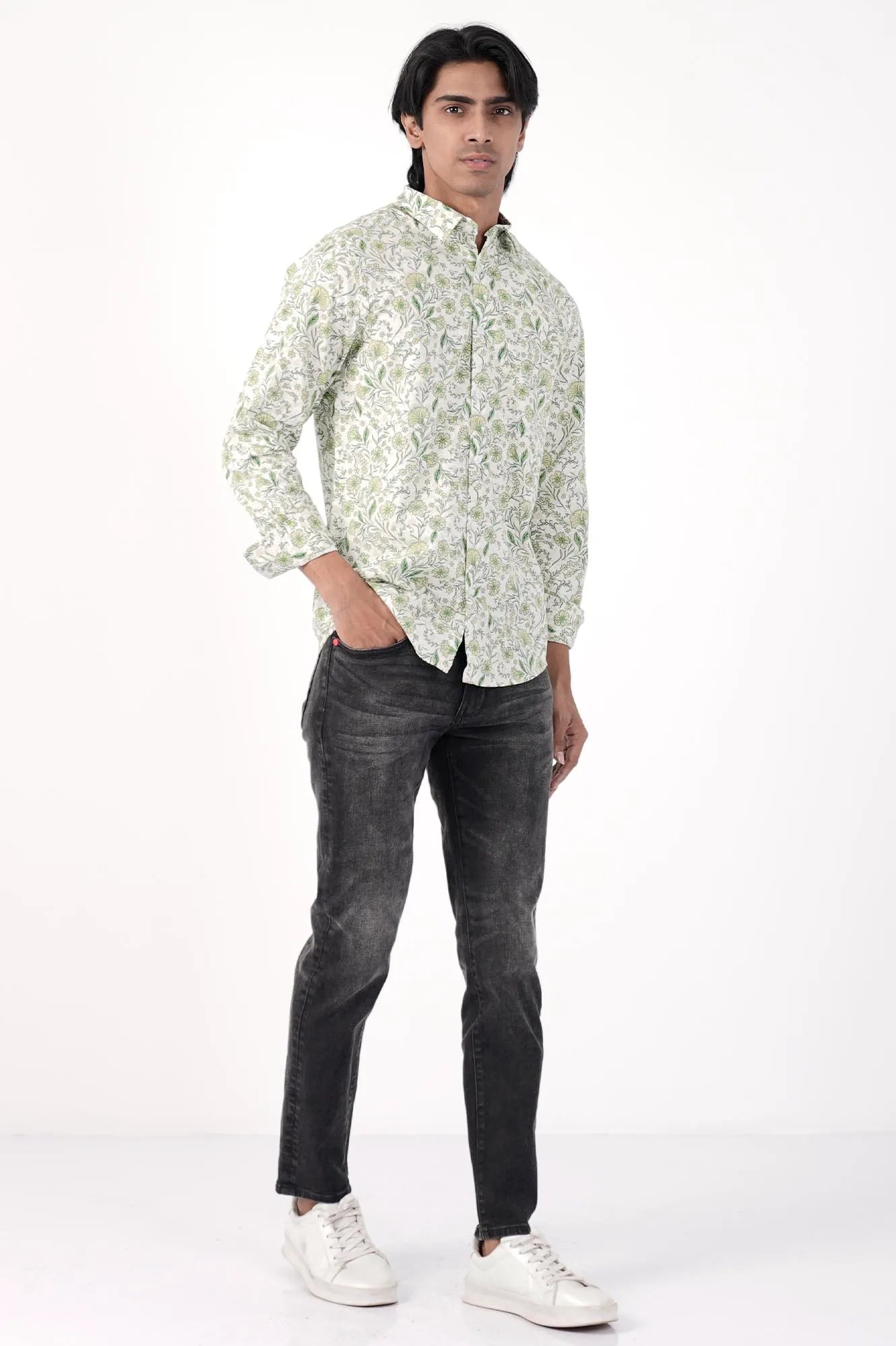 Mens Casual Shirt (Green Printed)
