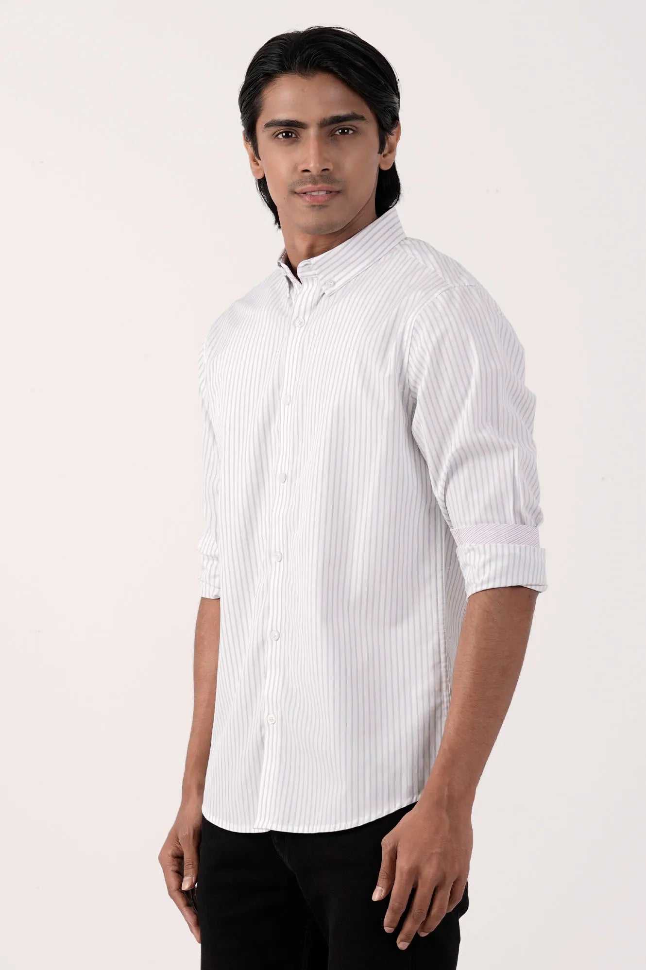 Mens Casual Shirt (Grey Stripe)