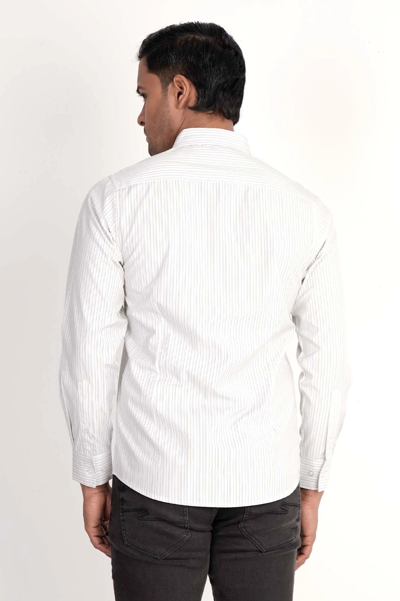 Mens Casual Shirt (Green Stripe)