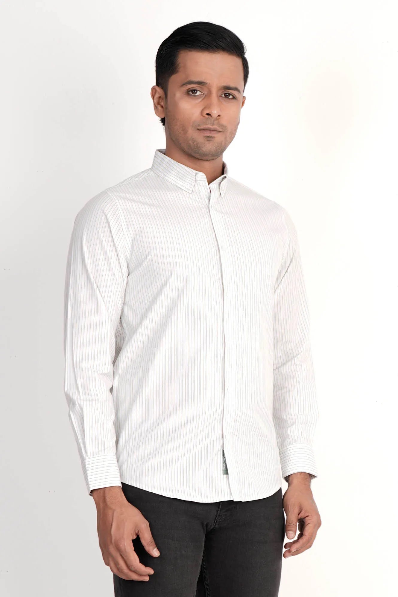 Mens Casual Shirt (Green Stripe)
