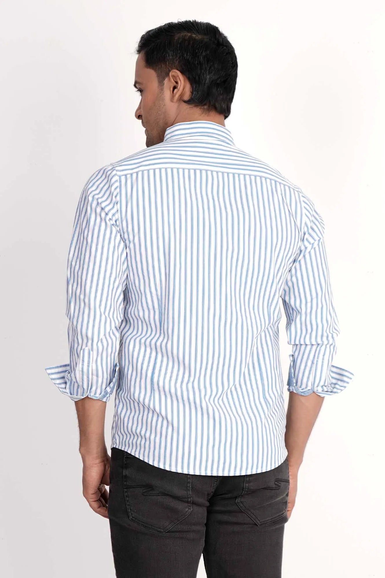 Mens Casual Shirt (Blue Stripe)