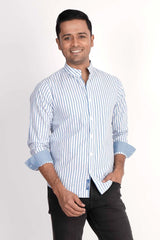 Mens Casual Shirt (Blue Stripe)