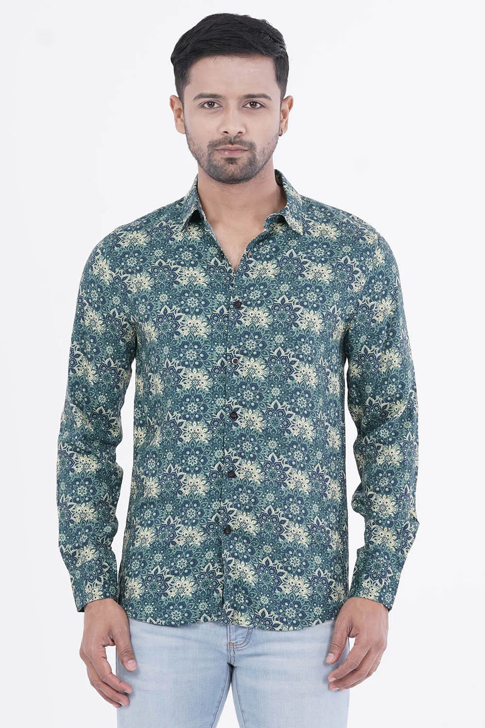 Mens Casual Shirt (Green Printed)