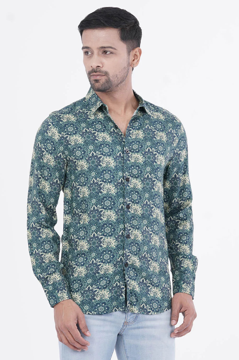 Mens Casual Shirt (Green Printed)