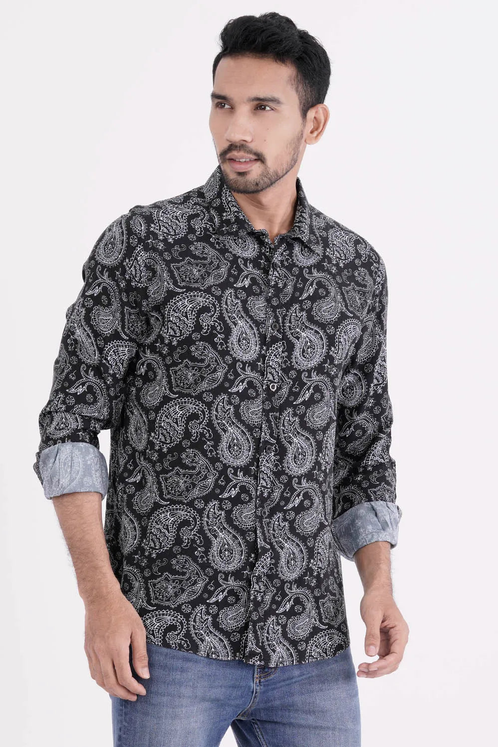 Mens Casual Shirt (Black Printed)