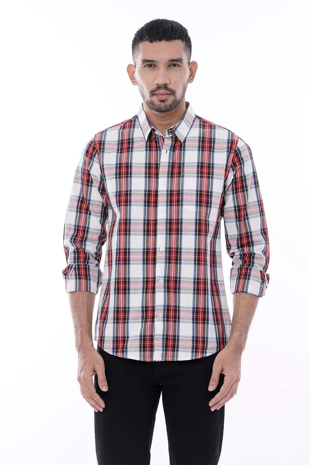 Mens Casual Shirt (White Check)