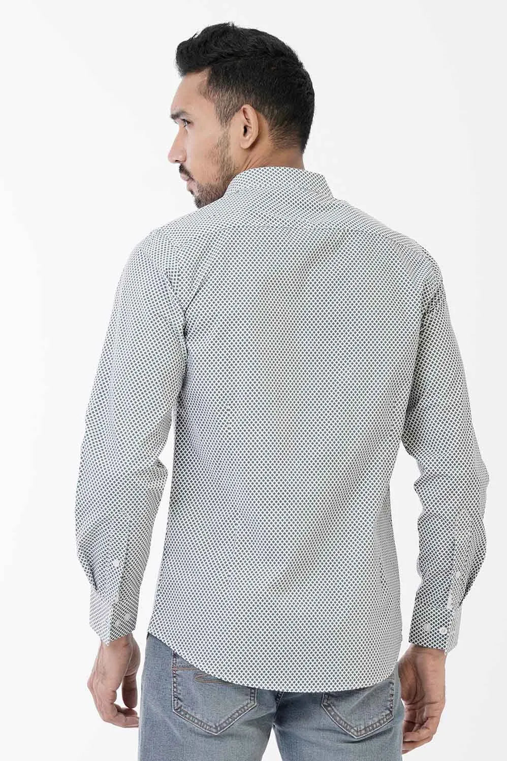 Mens Casual Shirt (White Printed)